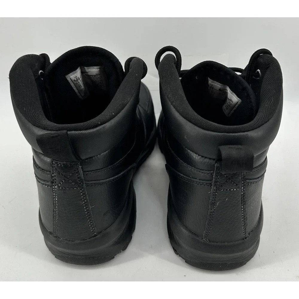 Nike Mania Mid Triple Black Leather Boots BQ5372-001 Boys Size 6.5